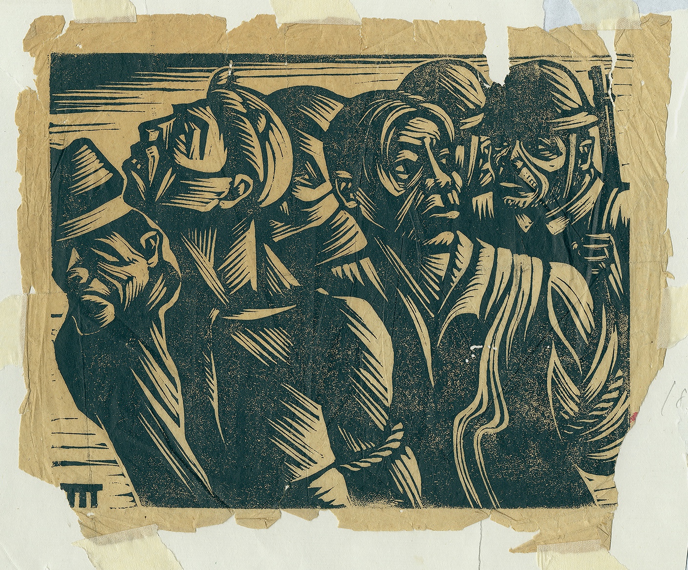 4,魔鬼手下壮丁,1938年,延安,黑白木刻,8.25cm×10.