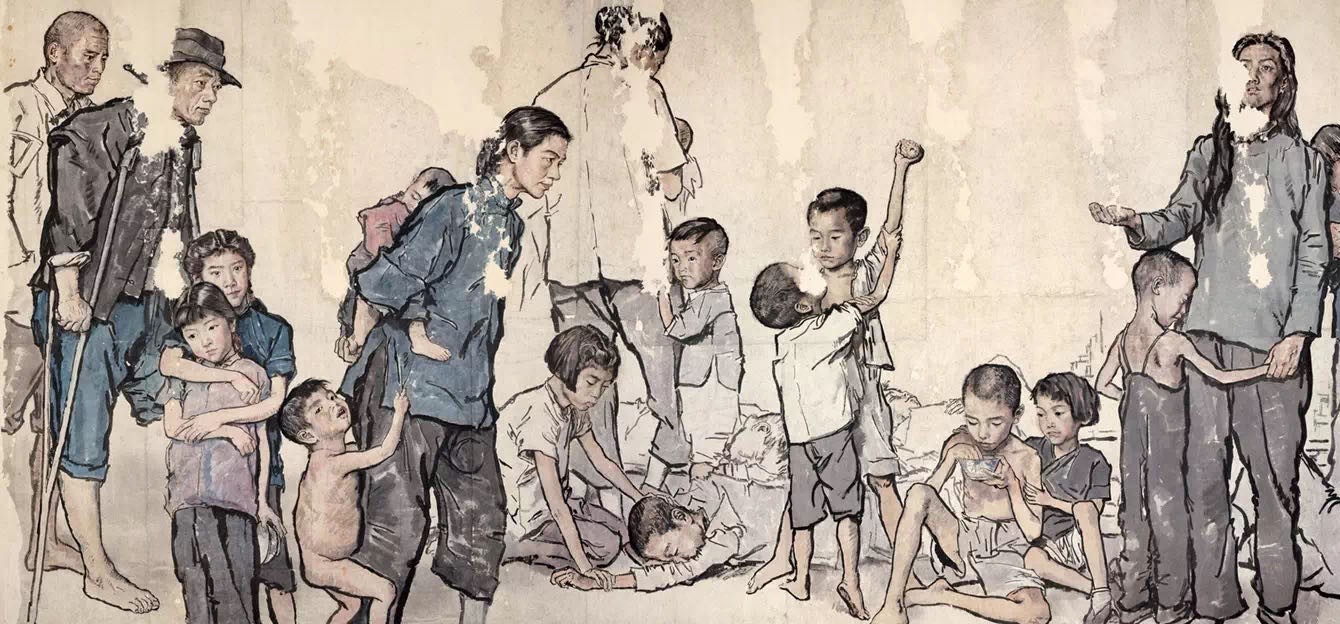蒋兆和,流民图(局部,纸本设色,全幅尺寸:200×1202.