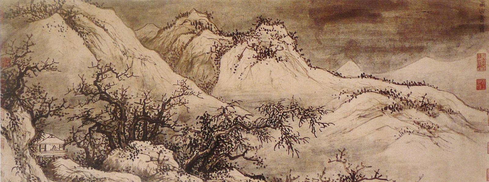 图3 王绂(传)《北京八景图》卷之"西山霁雪" 纸本水墨 中国国家博物馆