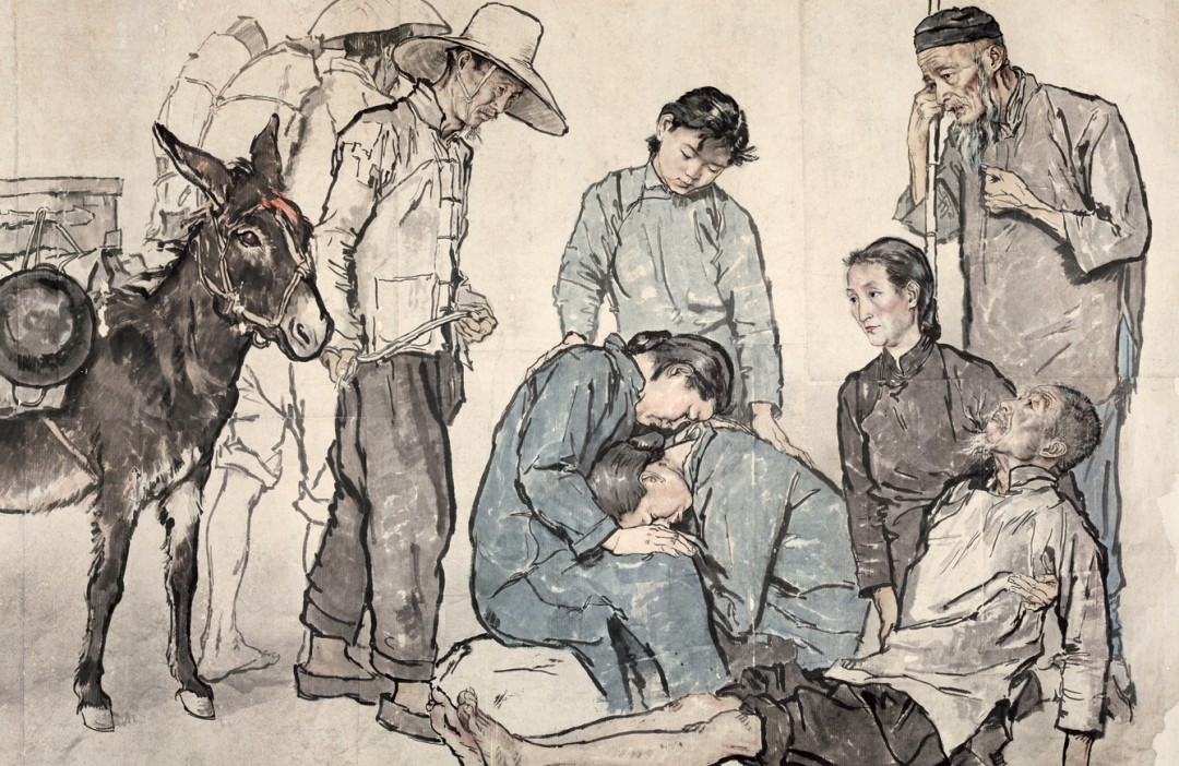 蒋兆和,《流民图》(前半卷)整体及局部 200×1202cm,1943年,中国美术